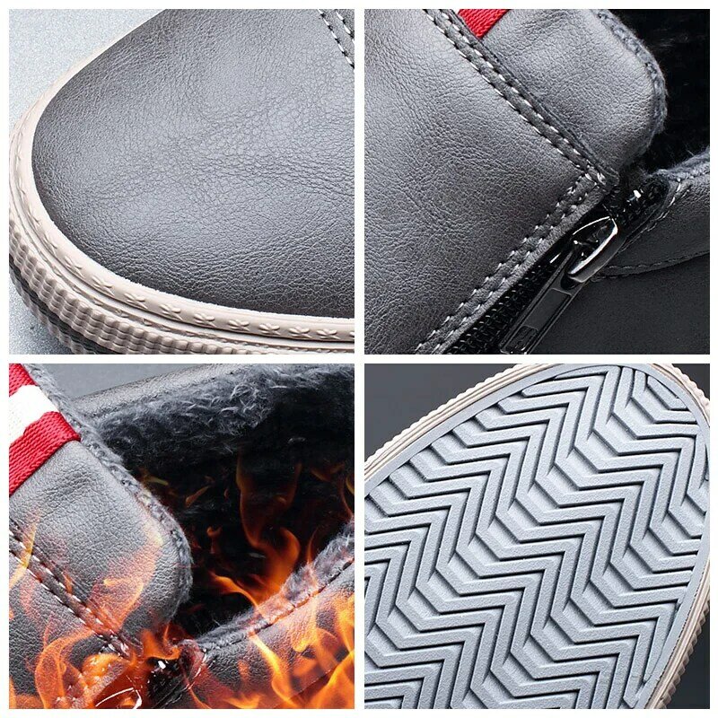 Bottes de neige décontractées en cuir pour hommes, chaussures de rinçage à chaud, chaussures d'extérieur, baskets noires, mode d'hiver