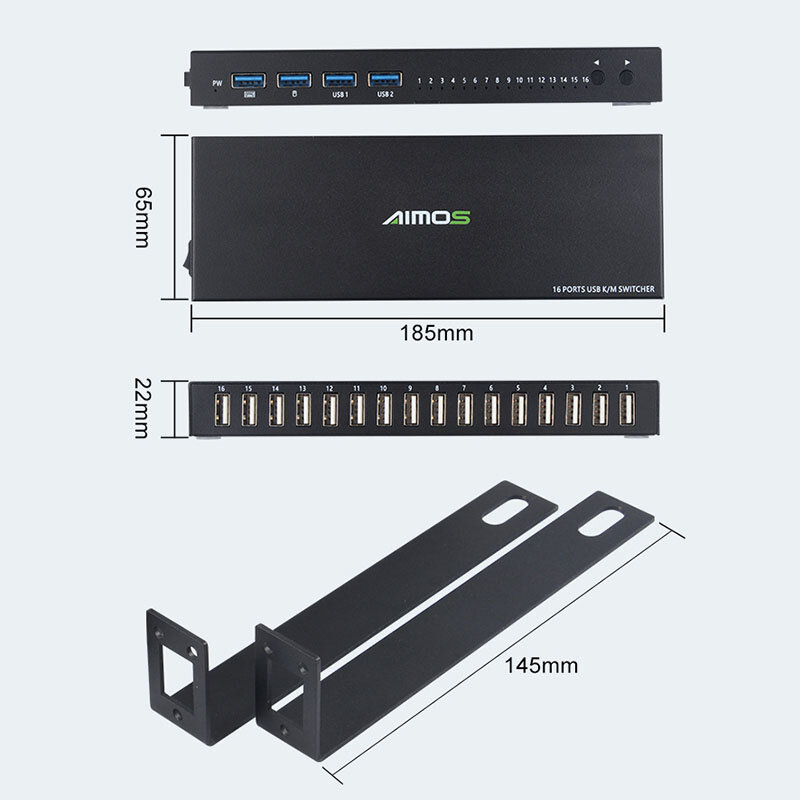 USB 2.0 HDMI Switch Box, KVM Switcher, Splitter Box para 16 PC Sharing, Impressora, Teclado, Mouse, Display de Vídeo, Novo