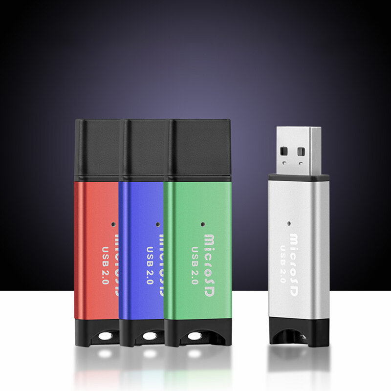 Lector de tarjetas SD de aleación de aluminio, lector de tarjetas USB 2,0, adaptador portátil de tarjeta TF inteligente de alta velocidad, Color aleatorio