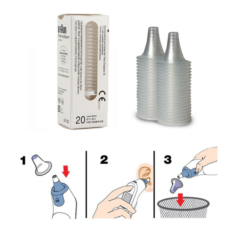 20 Pcs Ear Thermometer Cover Lens Filters Probe Cover Caps For Braun Thermoscan 7.6*3*2.8mm