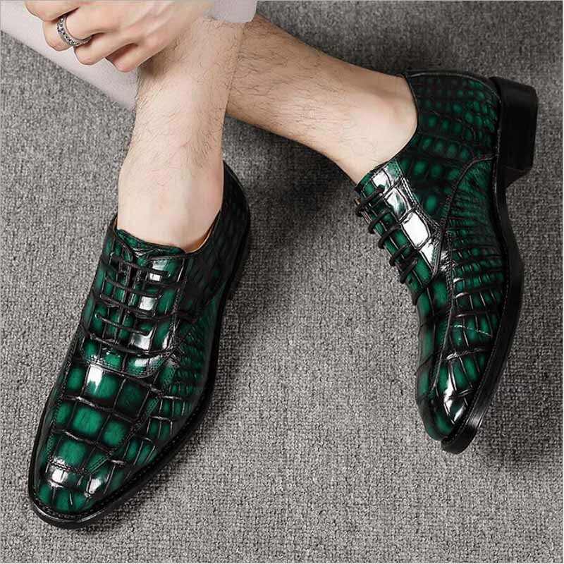 Sipriks Gaun Kulit Buaya Hijau Sepatu Oxford Pria Mewah Buatan Tangan Goodyear Sepatu Las Boss Pernikahan Pria Jas Formal 46