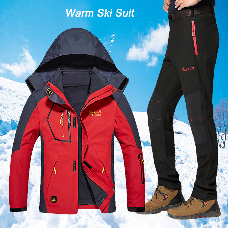Ski Suit For Men Outdoor Windproof Waterproof Ski Snowboard Jacket Pants Suit Winter Thicken Warm Ski Jacket Men Plus Size 5XL