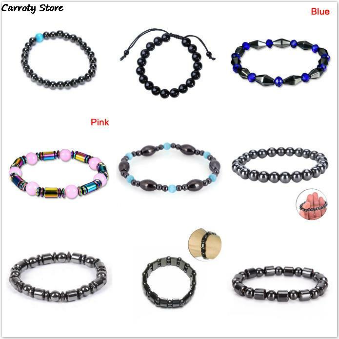 1Pc Weight Loss Round Black Stone Magnetic Therapy Bracelet Health Care Magnetic Hematite Stretch Bracelet For Men Women