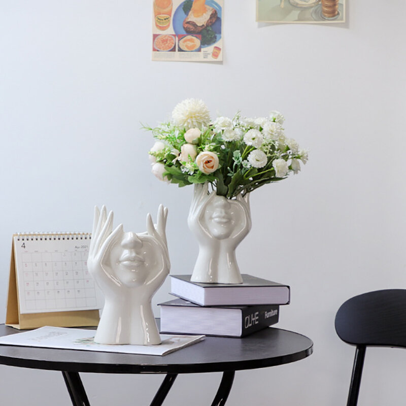 Florero de cerámica con cara humana para decoración del hogar, florero con retrato creativo, escultura, artesanía, adorno de estatua de cabeza humana, envío directo