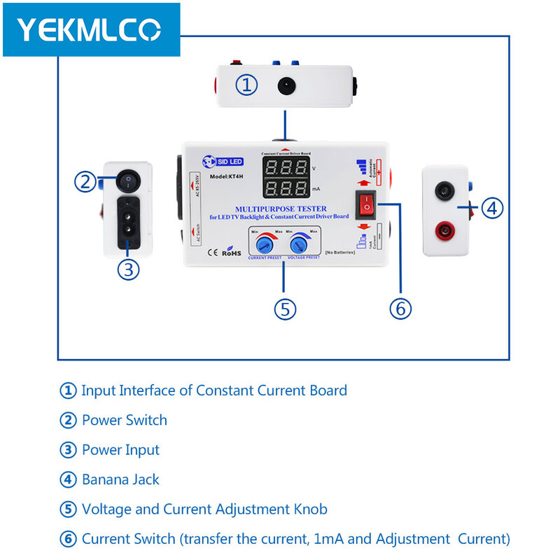 YEKMLCO-probador de retroiluminación de TV LED KT4H, ajuste inteligente de voltaje Manual, reparación de placa de controlador de corriente constante, cuentas LED, 0-330V