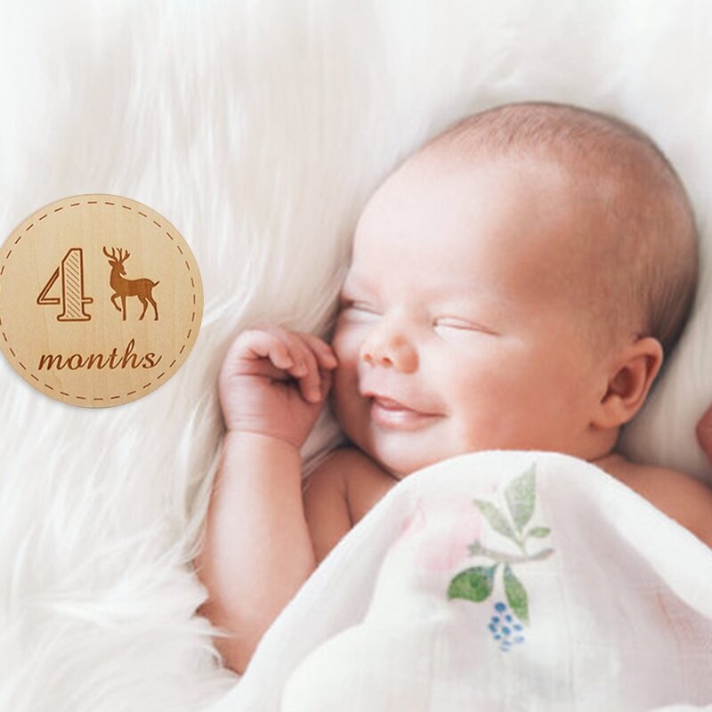 Newborn Full Moon Photography Props Nordic Simple Baby Birth Month Day Birthday Memorial Milestone Wood Card Accessories