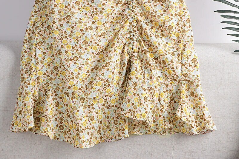 Mini saia de chiffon com estampa floral, saia curta de verão feminina de cintura alta ds195