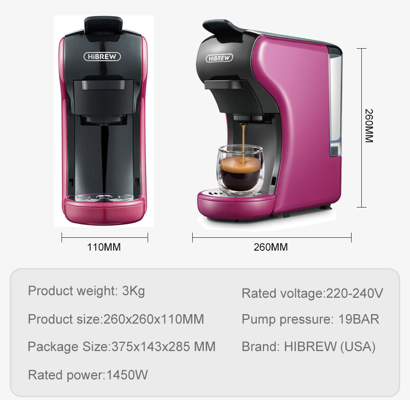 HiBREW  capsule coffee machine ,3-In-1 multiple Espresso coffee Maker,Dolce gusto nespresso capsule ground coffee kcup pod