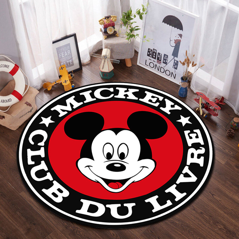 100x100cm Cartoon Mickey Baby Play Mat Round Carpet Flannel Printed Area Rug for Boys Bedroom Home Decorative