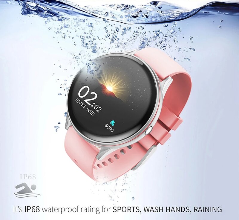 Luik 2020 Nieuwe Full Touch Screen Smart Horloge Vrouwen Multifunctionele Sport Hartslag Bloeddruk IP67 Waterdichte Smartwatch + Box