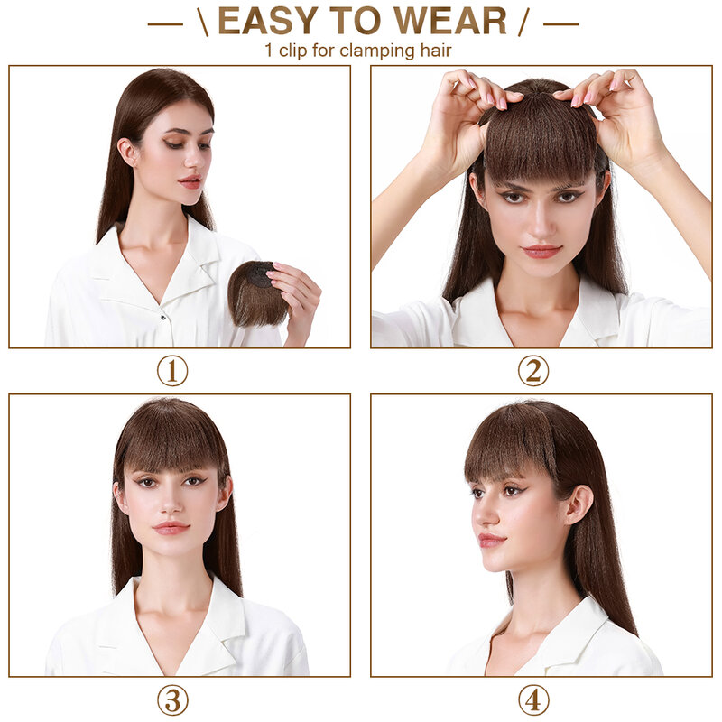 Frange de cheveux naturels 3-25g – s-noilite, postiche avec branches, pinces à cheveux, frange avant pour femmes
