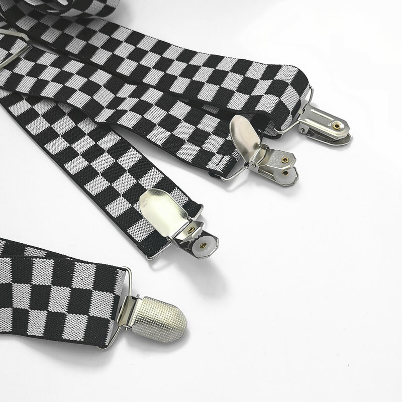 Nieuwe Zwart Wit Plaid Verstelbare Bretels Mannen Vrouwen 3.5Cm Brede Elastische Band X Terug Volwassen Bretel Braces 3 Size accessoires
