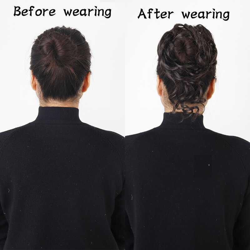 Xinran-女性用合成カーリーカット,ゴムバンド付きシニヨン,厚くてゴムバンド付きのヘアエクステンション
