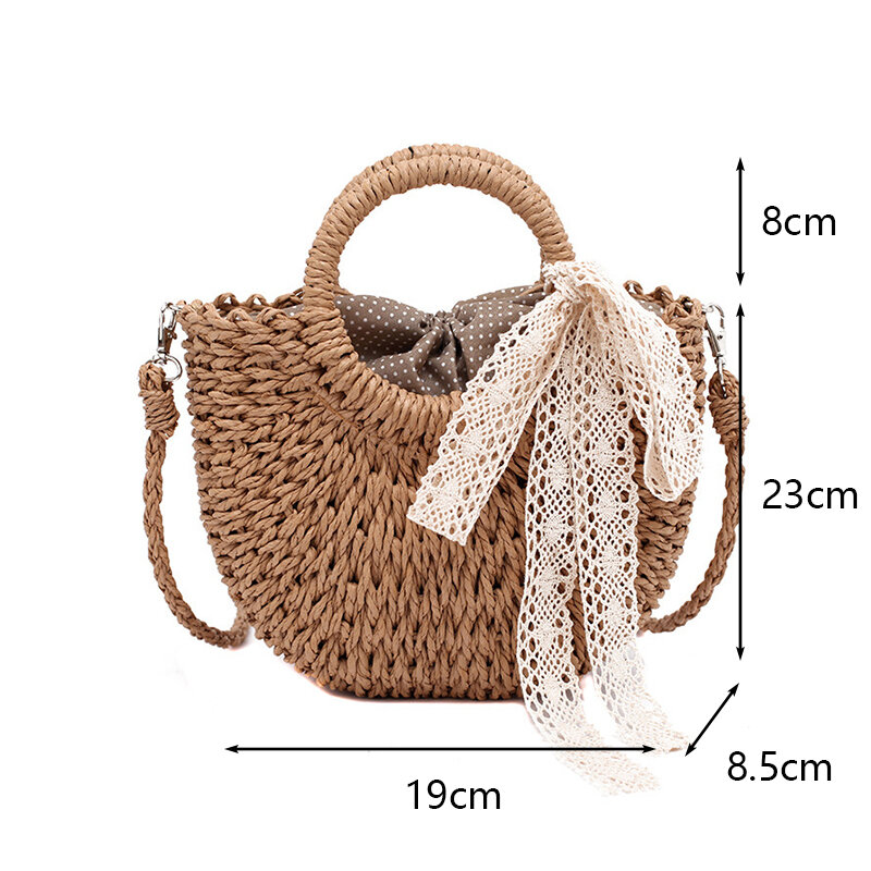 Bolso tejido con lazo para mujer, bolsa de paja tejida a mano, portátil, para vacaciones en la playa, novedad de 2021
