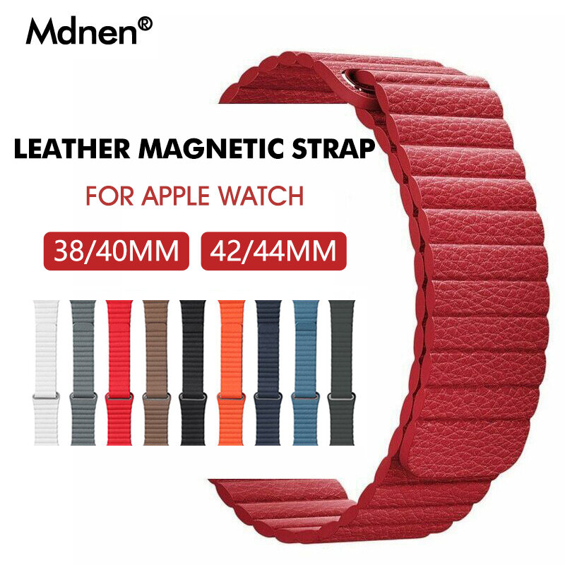 Band For Apple Watch Band Strap 42mm 38mm Iwatch 5 4 3 2 1 Mdnen Closure Loop Genuine Leather Link Bracelet Magnetic Buckle