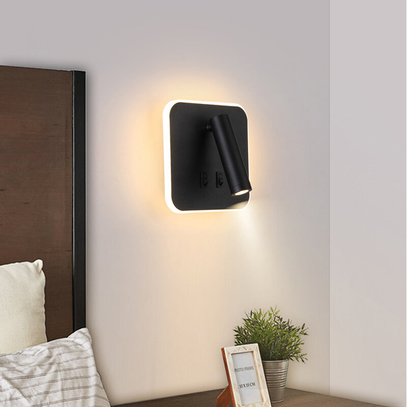 Bedroom Bedside Wall Lamp 330° Rotatable Adjustable Light Angle Indoor Modern Minimalist Study Light Fixture Aluminum 85-265V
