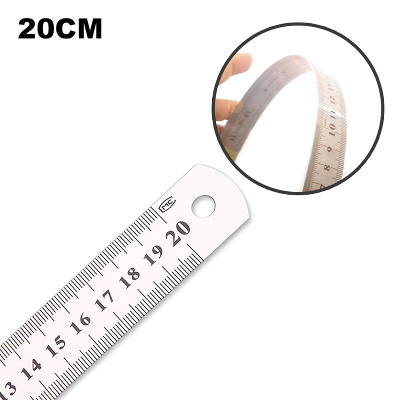 20Cm 1Pc Roestvrijstalen Rechte Liniaal Fijne Inch Centimeter Schaal Kantoor Student Tekening Line Tool Hoge Precisie Meting