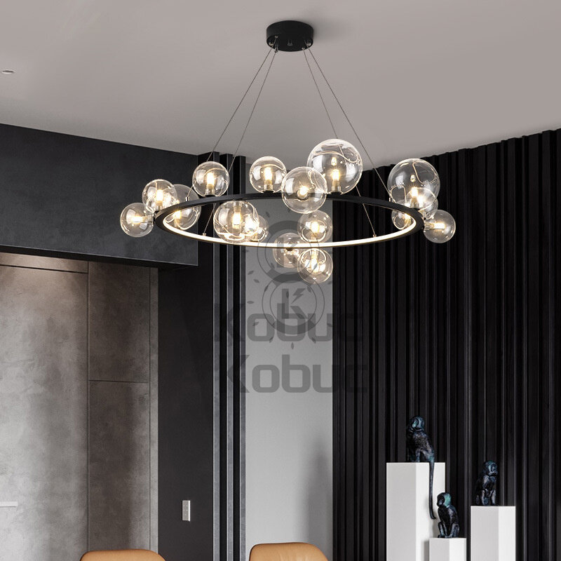 Kobuc – plafonnier LED composé de bulles de verre, design moderne, éclairage d'intérieur, luminaire décoratif de plafond, couleur or/Chrome/noir, idéal pour un salon ou une chambre à coucher