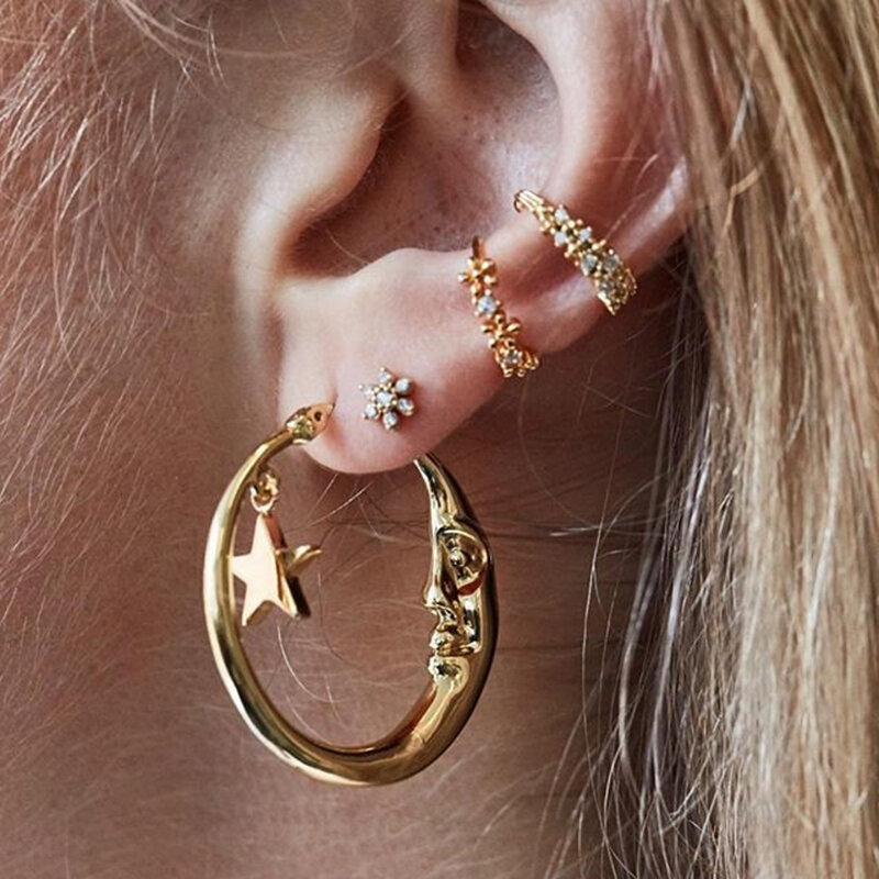 Bls-miracle Vintage or foudre boucles d'oreilles ensemble pour femmes Boho géométrique cercle étoile papillon cristal boucle d'oreille femme bijoux