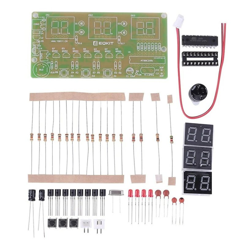 Kit eletrônico diy c51 6 bits tubo digital relógio despertador kit de solda prática suite com buzzer display led componentes