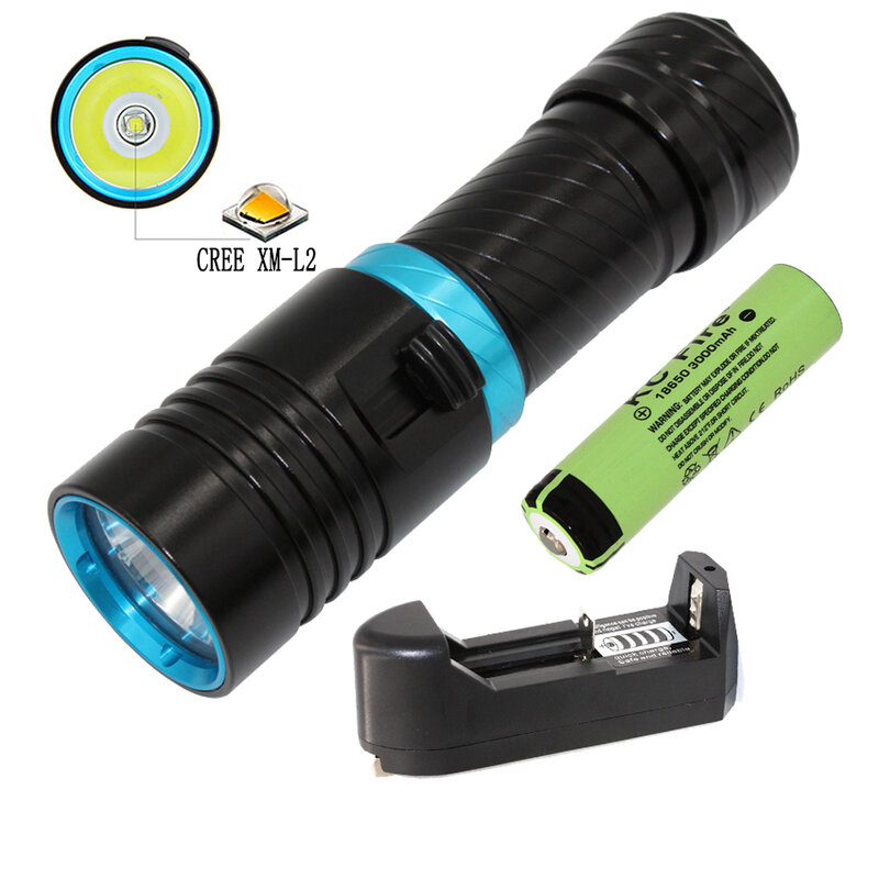 XM-L2 subacquea tattica luce subacquea impermeabile L2 LED torcia subacquea torcia in alluminio lampada 18650 caricabatterie