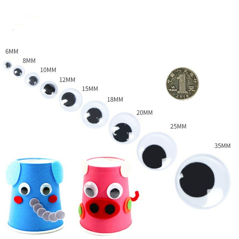 계란 장난감 인형 스크랩북용 DIY 액세서리, 어린이 선물 스티커, 자체 접착 혼합 Googly Wiggly Eyes, 6mm, 8mm, 10mm, 12mm, 15mm, 200 개