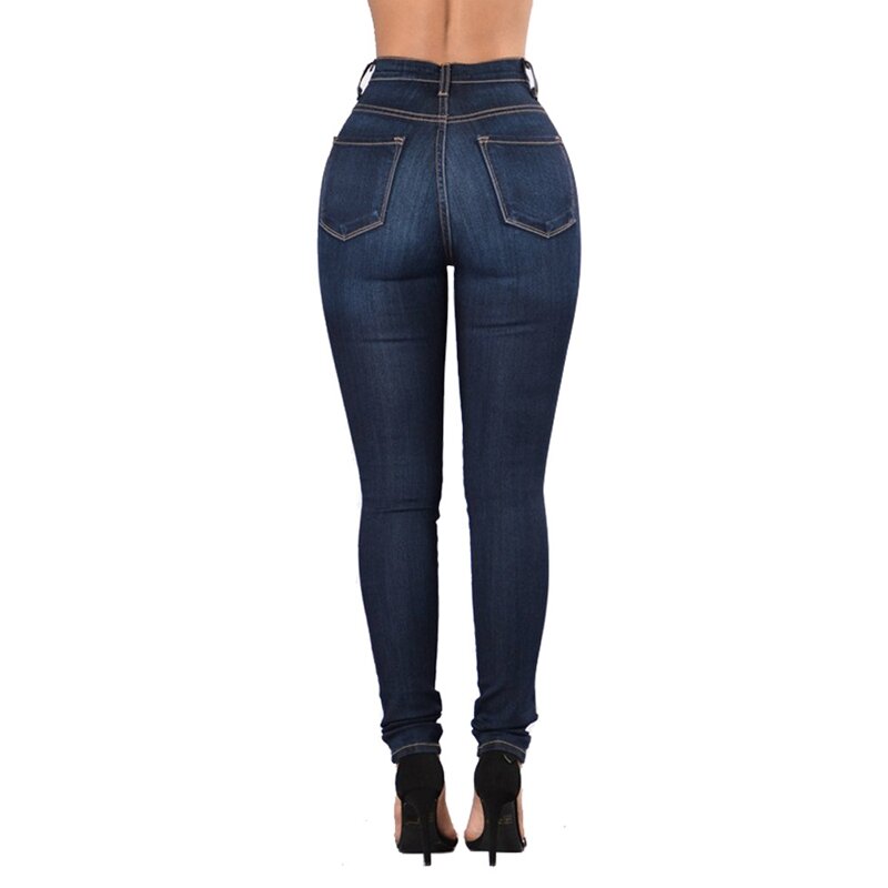 Mujer Casual Denim Jeans alta cintura Jeans señoras alta elástica Push Up Stretch Jeans de talla grande lavado Denim pantalones pitillo