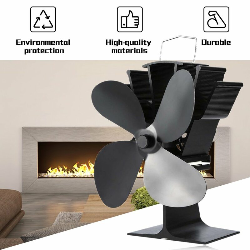 Ventilador de chimenea negro con 4/5 aspas para el hogar, sistema de ventilado para quemador de leña, silencioso, con distribución eficiente del calor