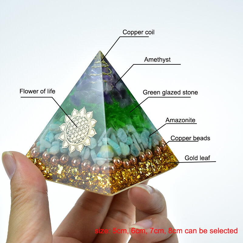 Reiki Pirámide de orgonita curativa, convertidor de energía, piedra acumuladora de orgón que cambia el campo magnético de la resina del proceso de la vida