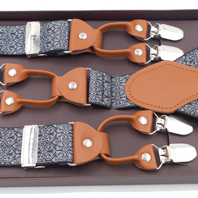 Novo masculino suspensórios de couro moda suspensórios 6 cclips suspensorios correia ajustável de alta qualidade tirantes 3.5*120cm