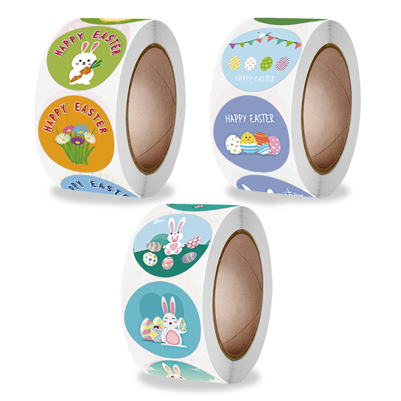 Coelho bonito e ovo adesivos para etiquetas de selagem de presente, feliz Páscoa, pacote de cozimento, caixa de embrulho DIY, Kids Gift Bag Decor, 100-500Pcs