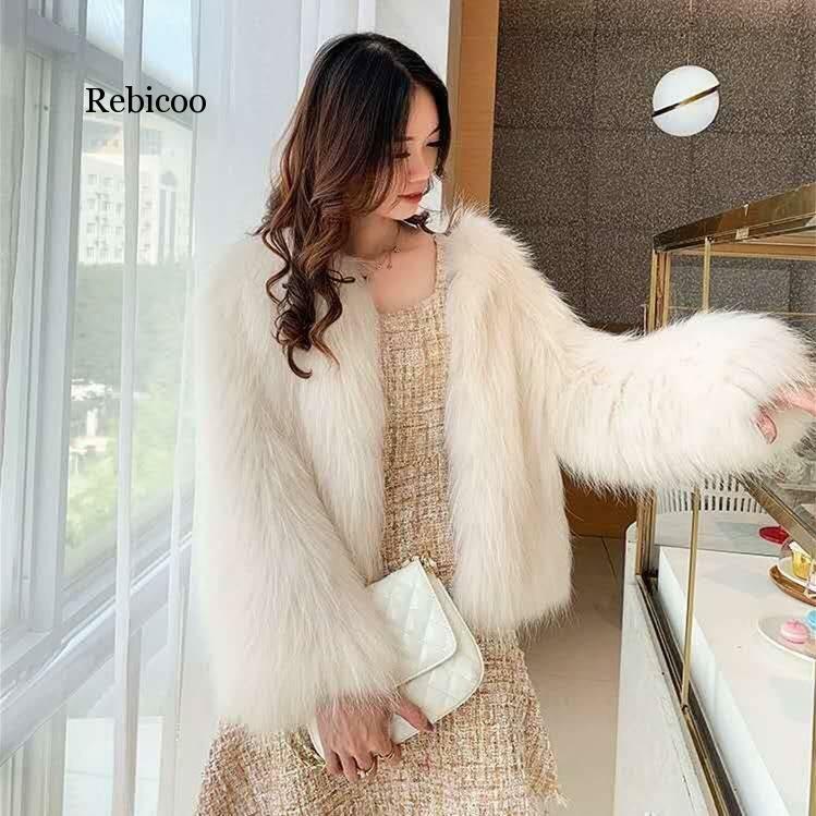 Abrigo de piel falsa para mujer, chaqueta de piel de conejo de imitación coreana delgada de manga larga, abrigo holgado de invierno, novedad