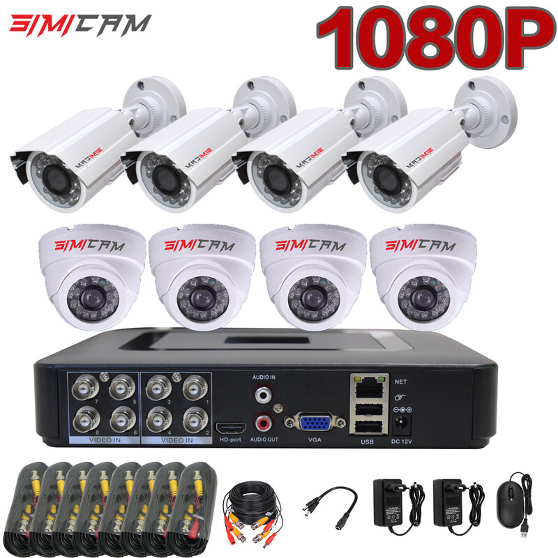 Sistema de cámaras de seguridad, grabador DVR de 1080 canales, 8/4 p, 2/4/6/8 unidades, 1920 2MP, AHD, vigilancia interior y exterior, resistente a la intemperie, CCTV