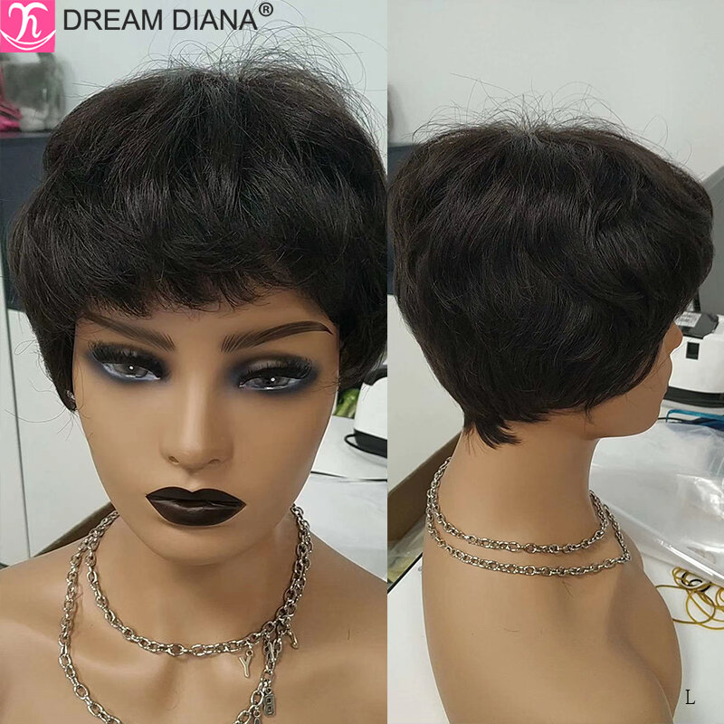 DreamDiana 100% Human Hair Wigs 8" Bob Short Cut Brazilian Human Hair Wigs Remy Short Bob Straight Hair Wigs Full Machine Wigs