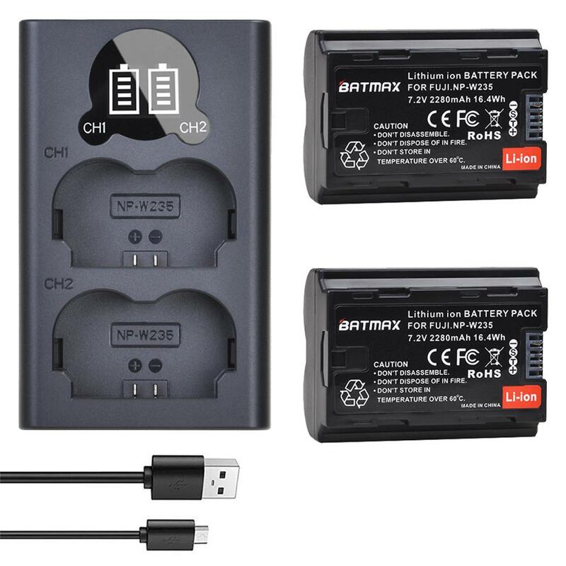 2Pcs 2280mAh NP-W235 NP W235 Battery + LCD USB Dual Charger with Type C Port for Fujifilm Fuji X-T4, GFX 100S, X-T5, X-H2 Camera