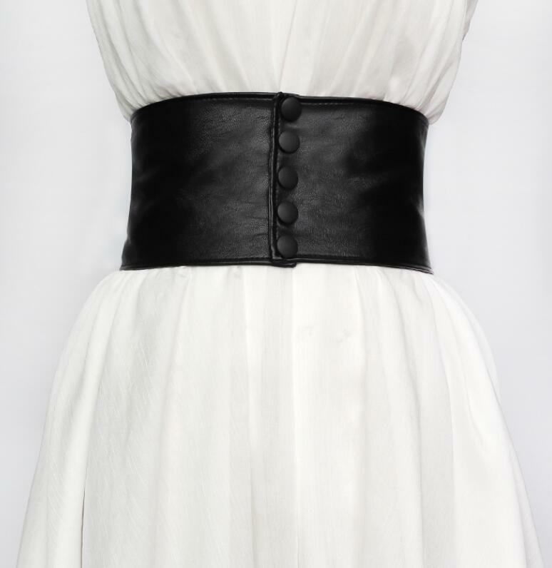 Moda feminina pista de couro preto elástico cummerbunds feminino vestido espartilhos cintura cintos decoração cinto largo r808