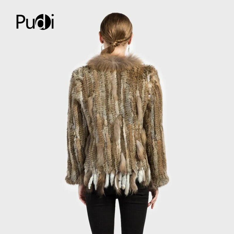 CR007 The New Genuine Knitted Women Rabbit Raccoon Fur Coat Jacket Trench Outwear Parka Fur Coats