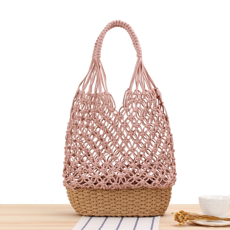 Woven Handmade Mesh Straw Leisure Summer Beach Bag Forest Style Handbag