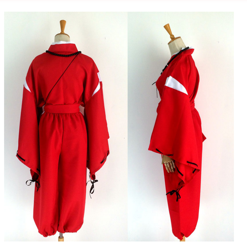 Anime Inuyasha Cosplay Kostüm Roten Japanischen Kimono Mann Robe Kostüm Kleidung Mit Perücken Ohren Und Halskette Für Halloween Party