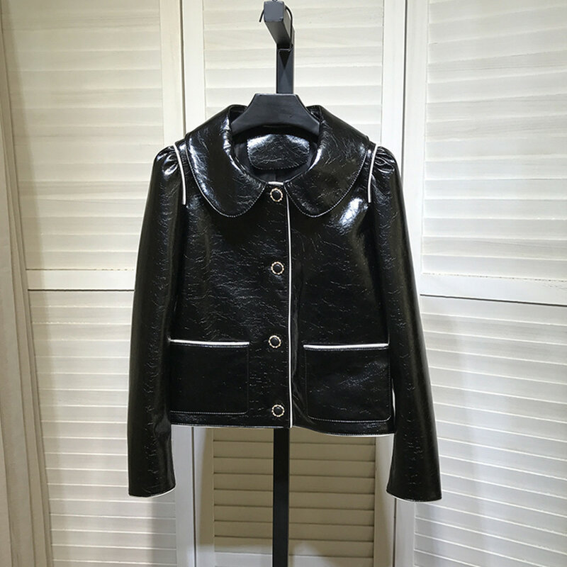 Autumn Womne's Sheepskin Pockets Coat High Quality Genuine Leather Jackets C977