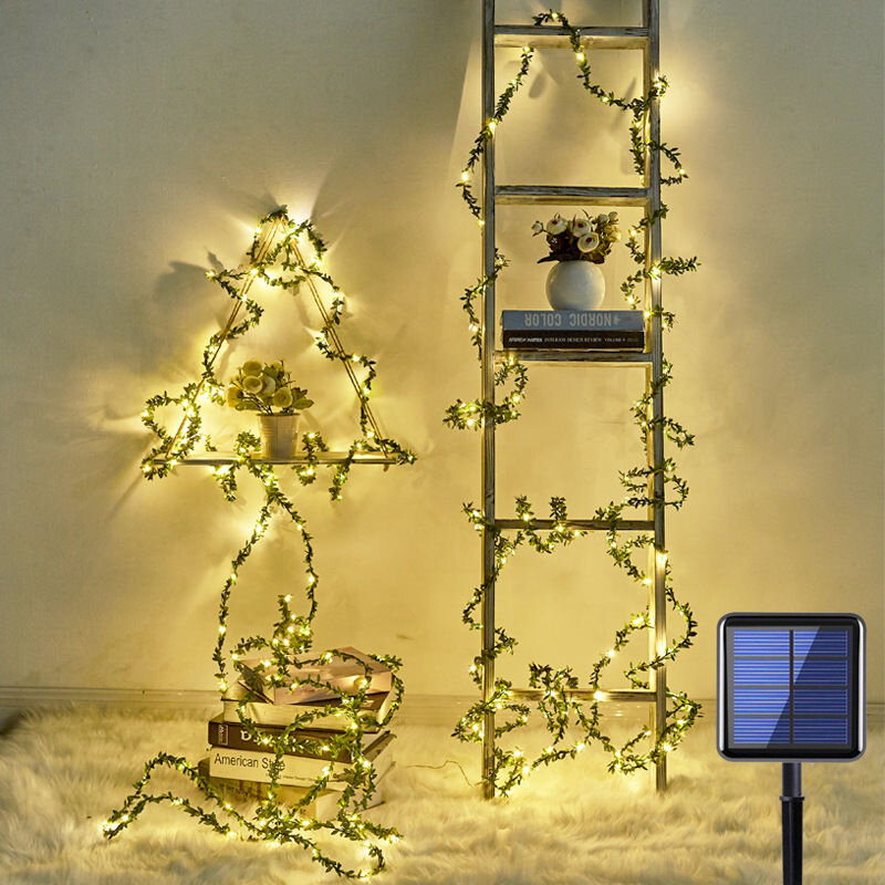 LED โคมไฟพลังงานแสงอาทิตย์กลางแจ้งไฟ String 50/100 LEDs Leaf Fairy Garland Party Christmas Waterproof พลังงานแสงอาทิตย์สำหรับตกแต่งสวน