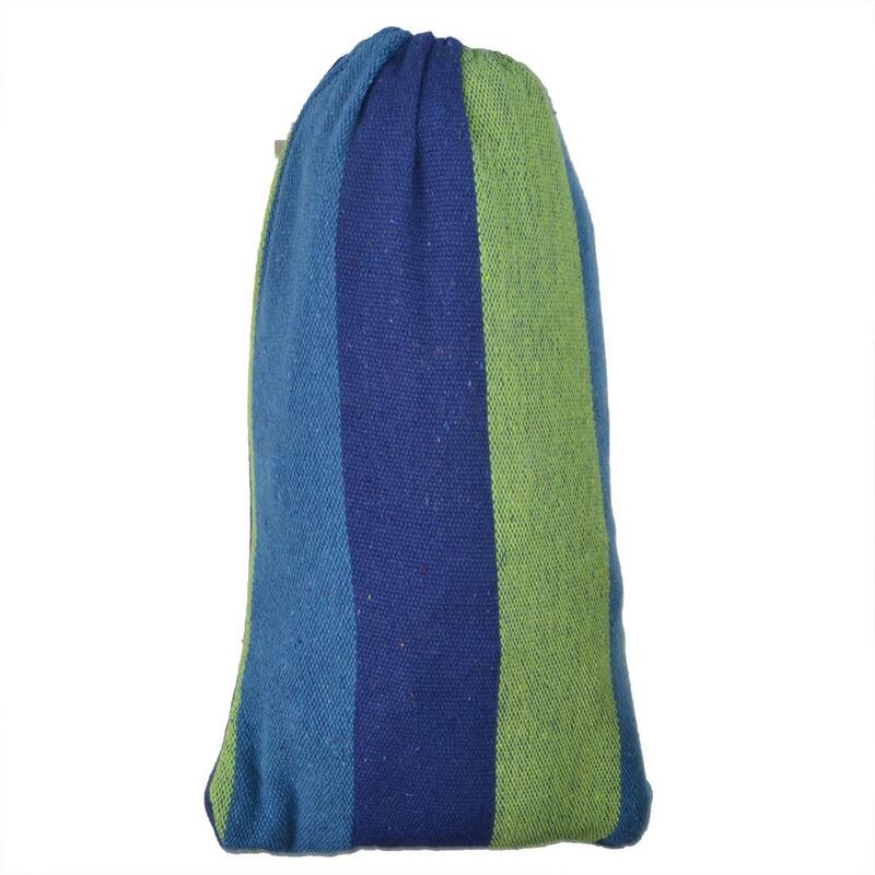 Hamac d'extérieur en toile pour une personne, avec sac en tissu, corde, bande colorée bleue