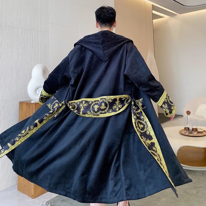 IEFB Winter Thickened Comfortable Velvet Light Luxury Hooded Long Nightgown Men's Fashion Robes Belted Warm Clothes 9Y9924