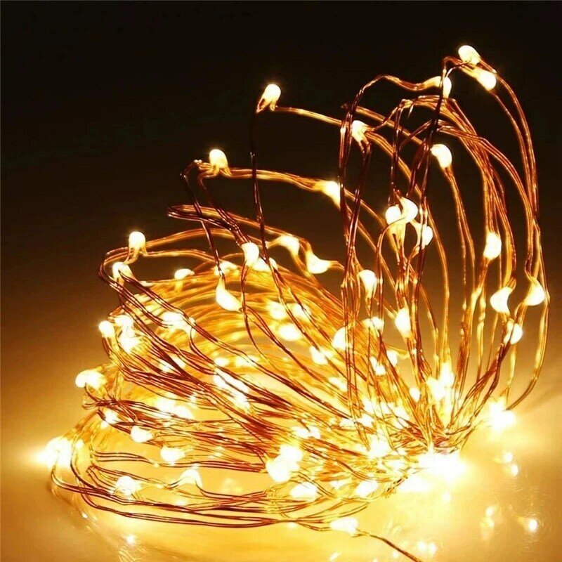 10/5/1M USB Perak Kawat Cahaya String Tahan Air Peri Lampu DIY Karangan Bunga Garland Pesta Pernikahan Natal Dekorasi Rumah