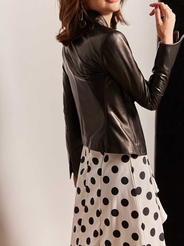 Mantel Jaket Kulit Domba Asli untuk Wanita 2023 Mode Baru Elegan Musim Gugur Musim Dingin Wanita Pakaian Luar Perempuan