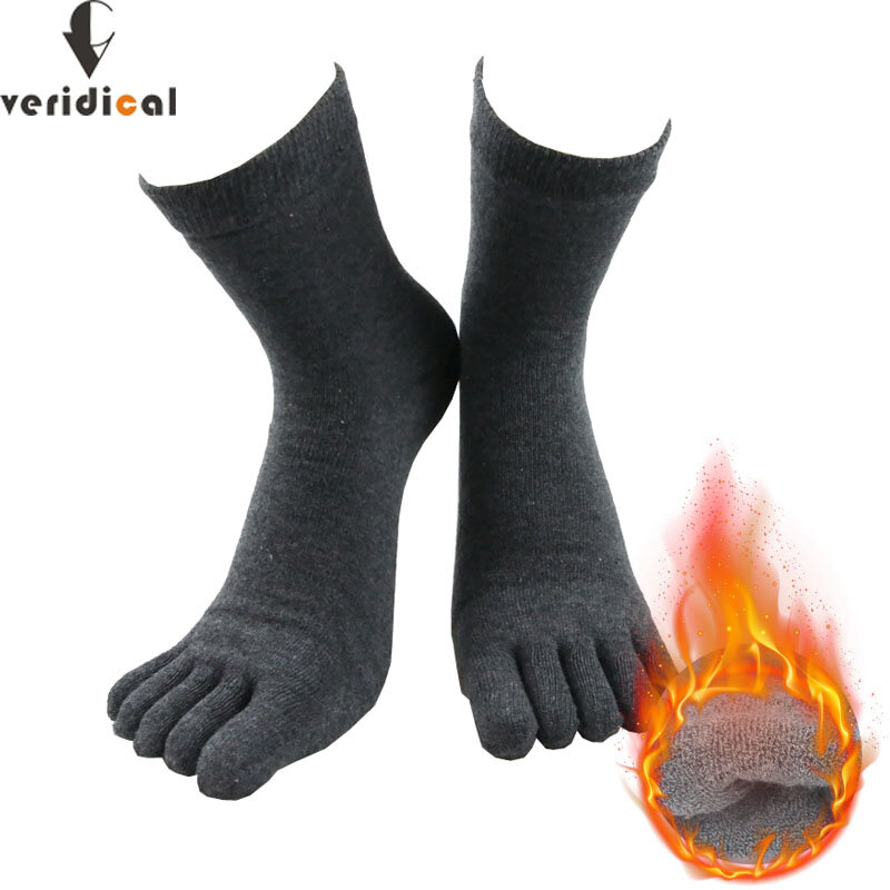 Veridical зимние махровые носки с пятью пальцами с пальцами теплые хлопковые однотонные короткие деловые дышащие мягкие эластичные мужские носки