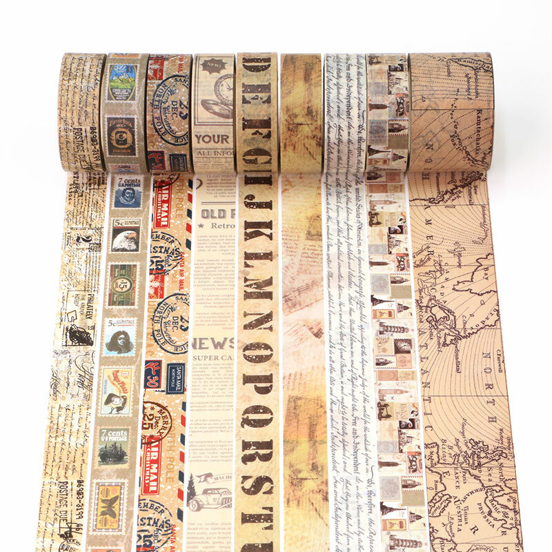 Винтажная Маскировочная Васи-лента с буквенным принтом, декоративная клейкая лента из старой бумаги в стиле ретро, наклейка «сделай сам» для скрапбукинга, этикетки, канцелярские принадлежности