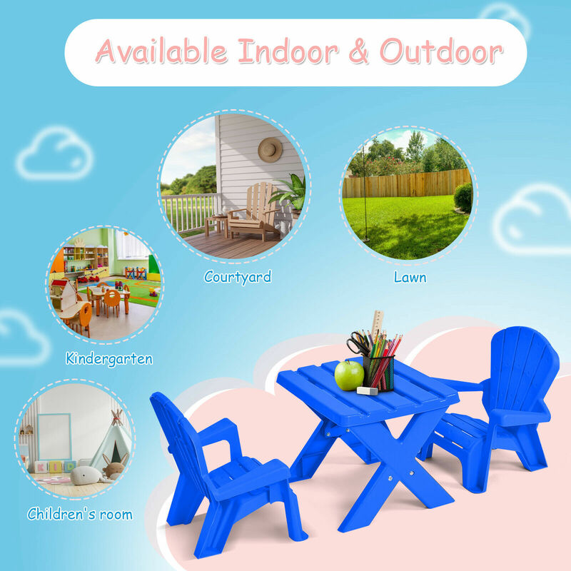 布張りの子供用テーブルチェア,3ピース,屋内と屋外の家具,青,hw66278bl