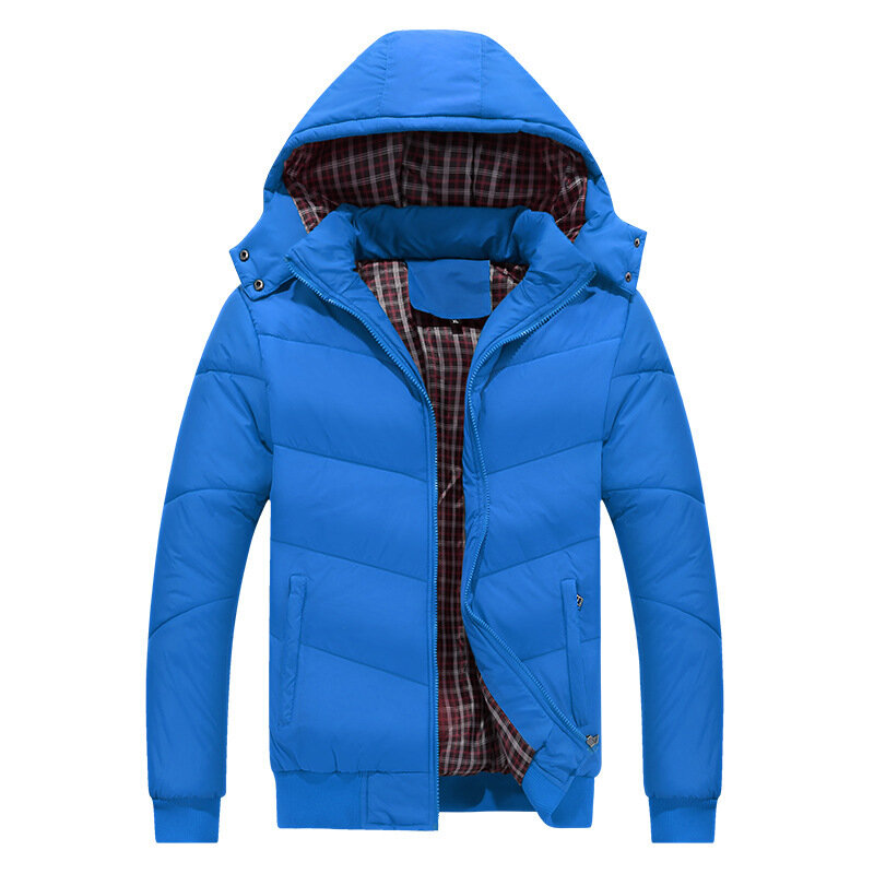 Зимнее Мужское пальто с капюшоном, однотонное, приталенное, с перьями, с хлопковой подкладкой, большого размера, повседневное, плотное
