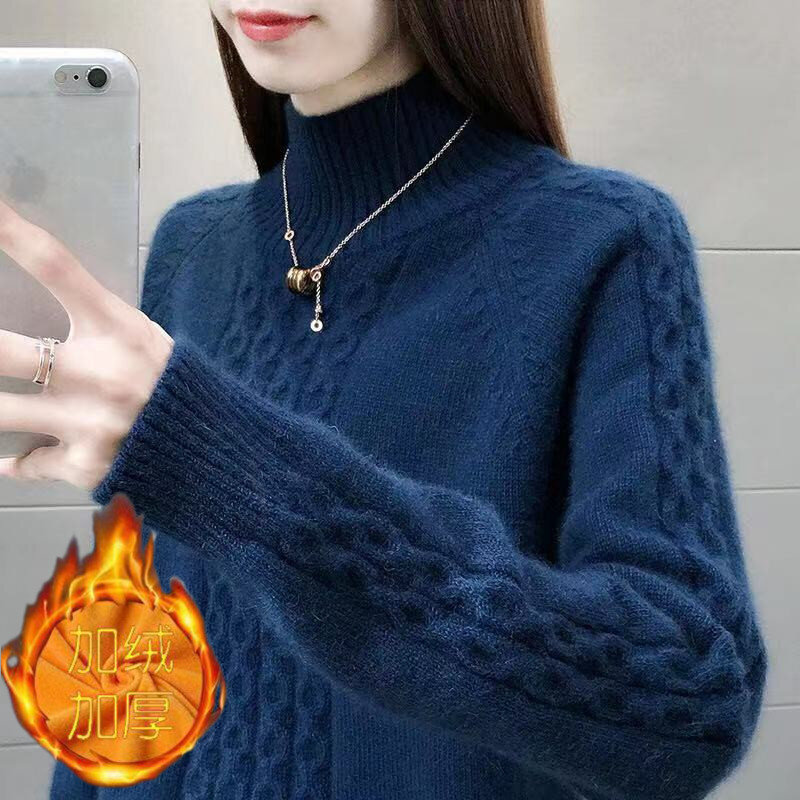 LUKAXSIKAX New Autumn Winter Women Thicken Warm Turtleneck Sweater Fashion Twisted Solid Color Knitted Sweater